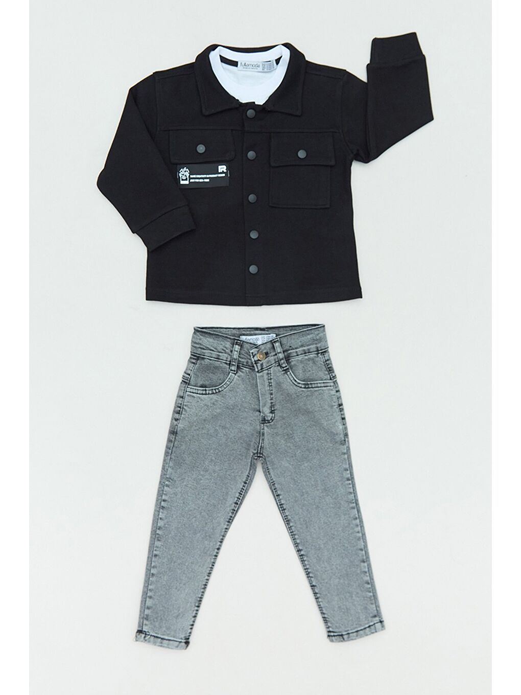 Siyah %100 Pamuk Yazı Baskılı Çıtçıtlı 3 Lü Erkek Çocuk Takım