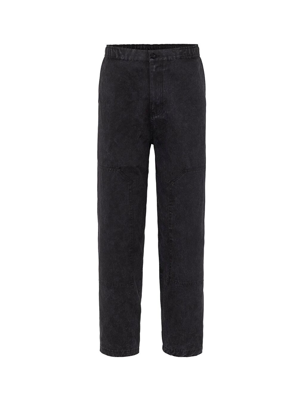 Yıkamalı Baggy Gabardin Erkek Pantolon Siyah-1