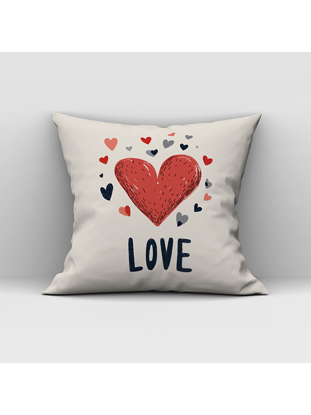 Karışık Sevgililer Günü Özel Kalp Desenli Çift Taraflı Baskılı Kadife Kırlent Kılıfı   43x43 cm-1