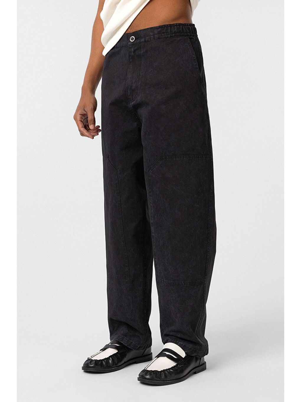 Yıkamalı Baggy Gabardin Erkek Pantolon Siyah-2