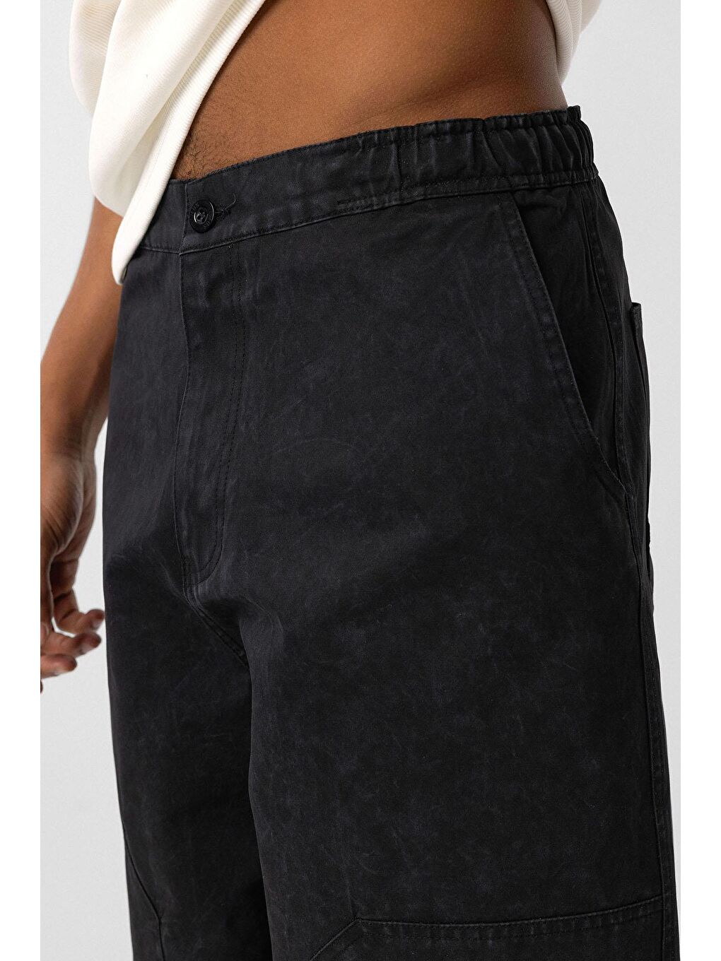 Yıkamalı Baggy Gabardin Erkek Pantolon Siyah-3