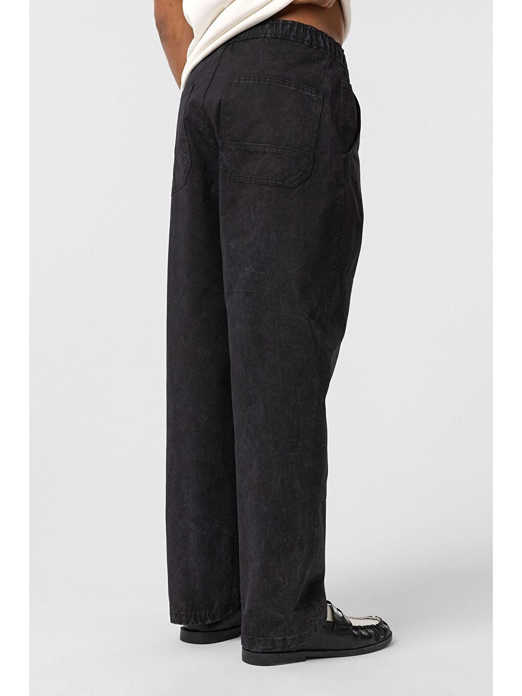 Yıkamalı Baggy Gabardin Erkek Pantolon Siyah-4
