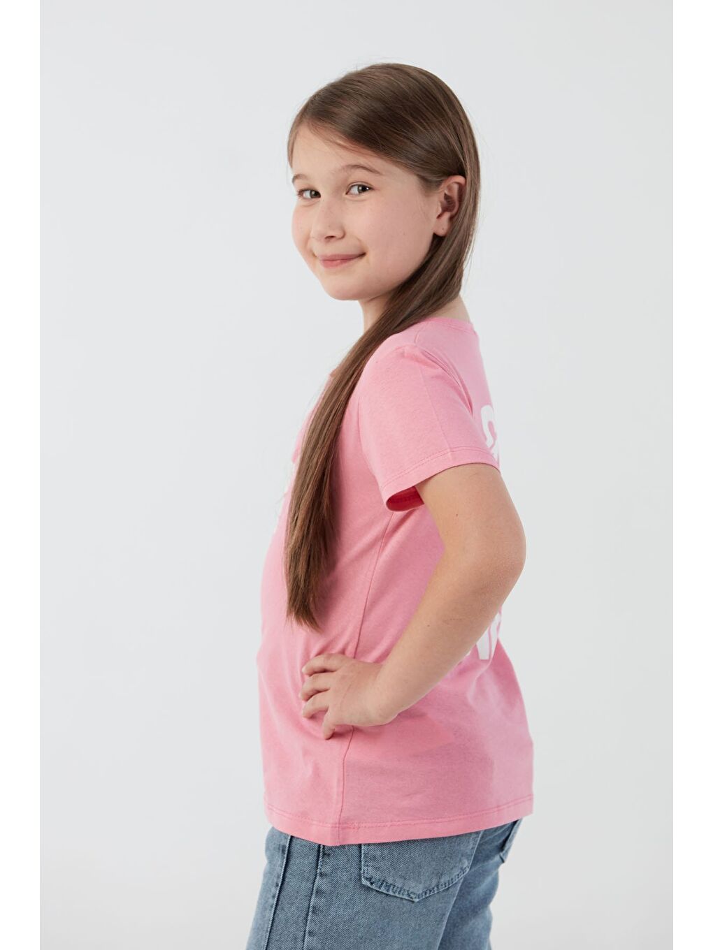 Pembe Good Vibes Only Yazı Baskılı Kız Çocuk Tişört-3