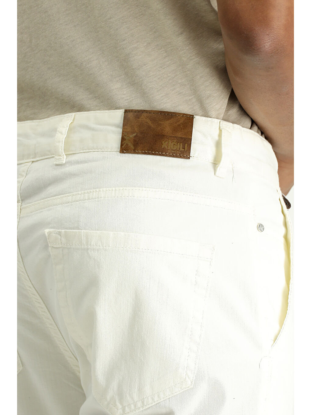 Beyaz Slim Fit Dar Kesim Elastanlı Kanvas / Chino Pantolon-3