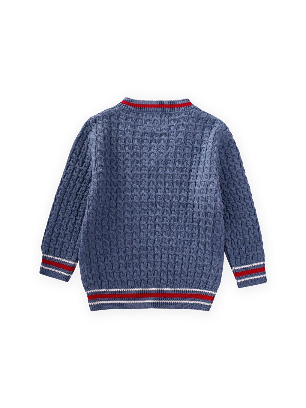 Saç Örgü V Yaka Kazak 2-9 Yaş İndigo Mavi-1