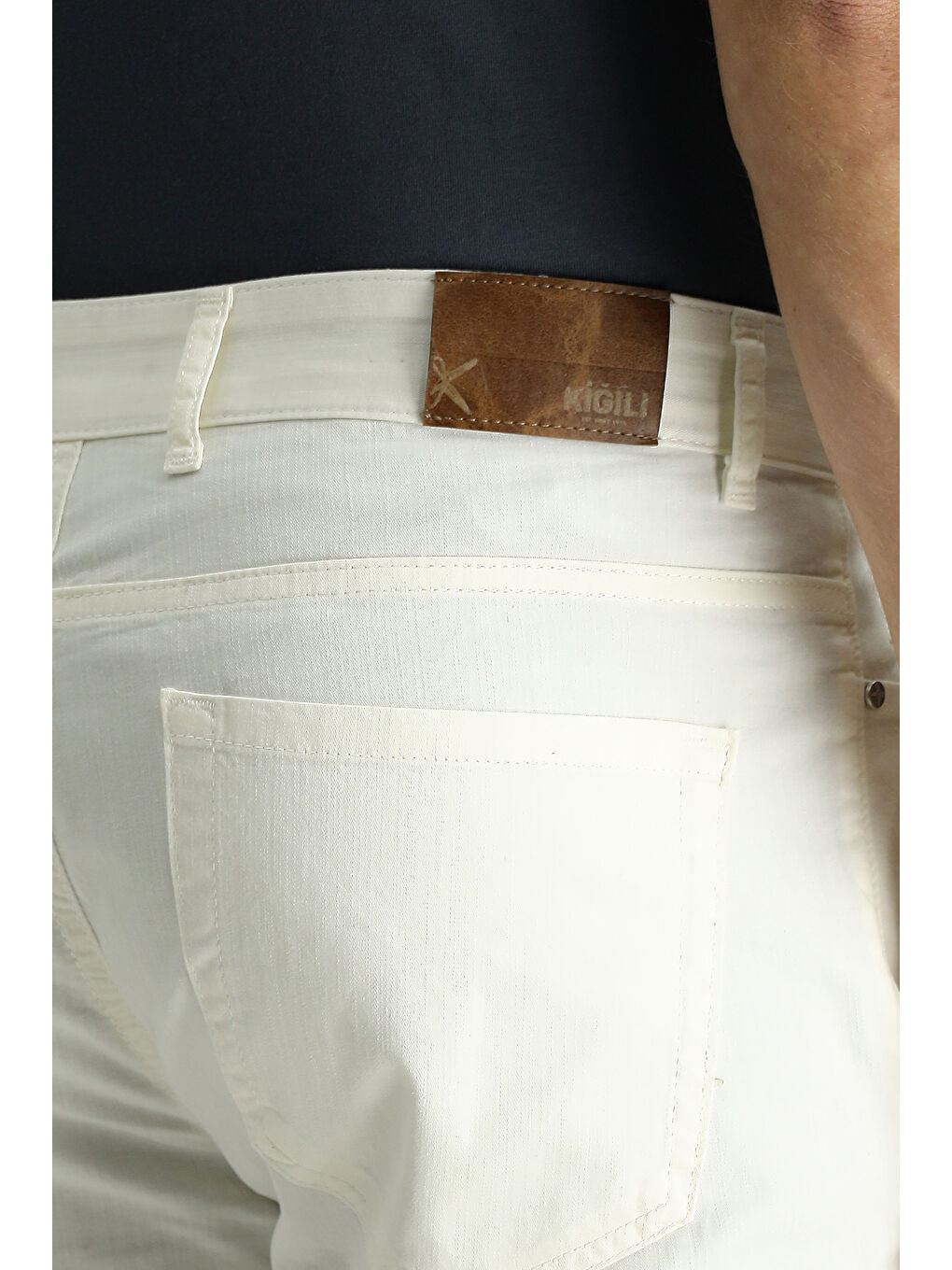 Beyaz Slim Fit Dar Kesim Elastanlı Kanvas / Chino Pantolon-4