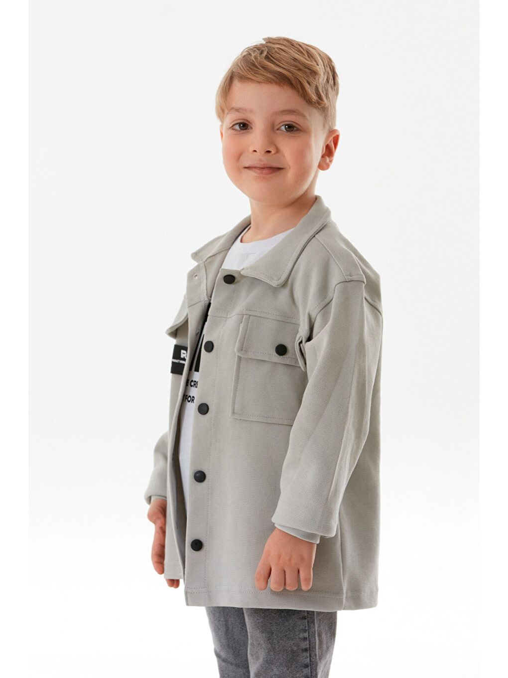 Gri %100 Pamuk Yazı Baskılı Çıtçıtlı 3 Lü Erkek Çocuk Takım-2