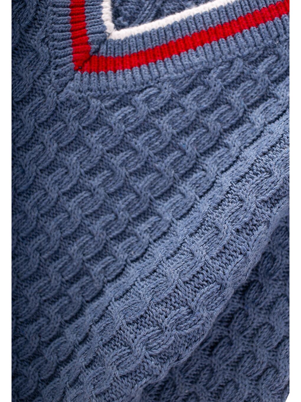Saç Örgü V Yaka Kazak 2-9 Yaş İndigo Mavi-2