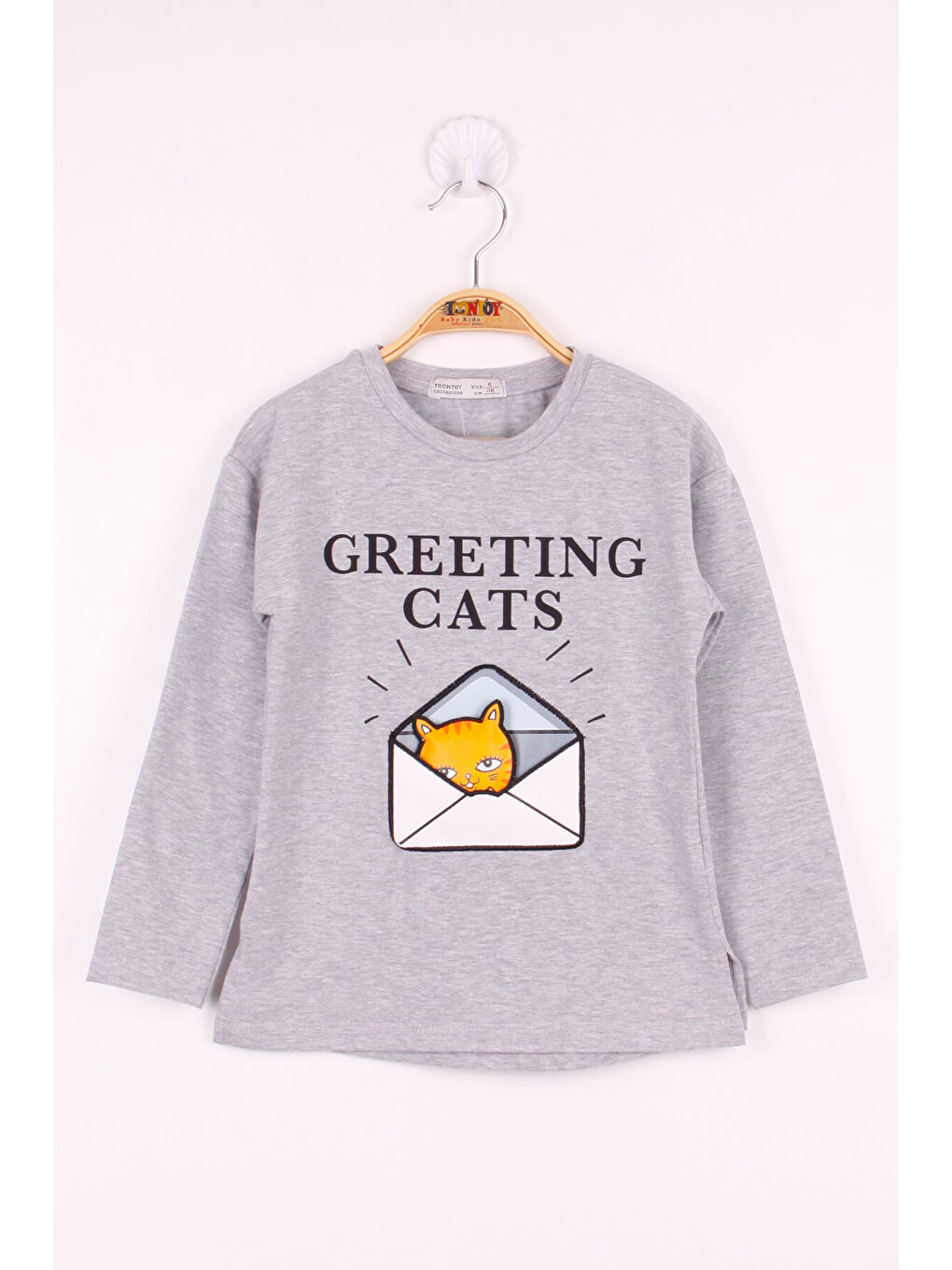 Gri Kız Çocuk Kedi Baskılı T-Shirt