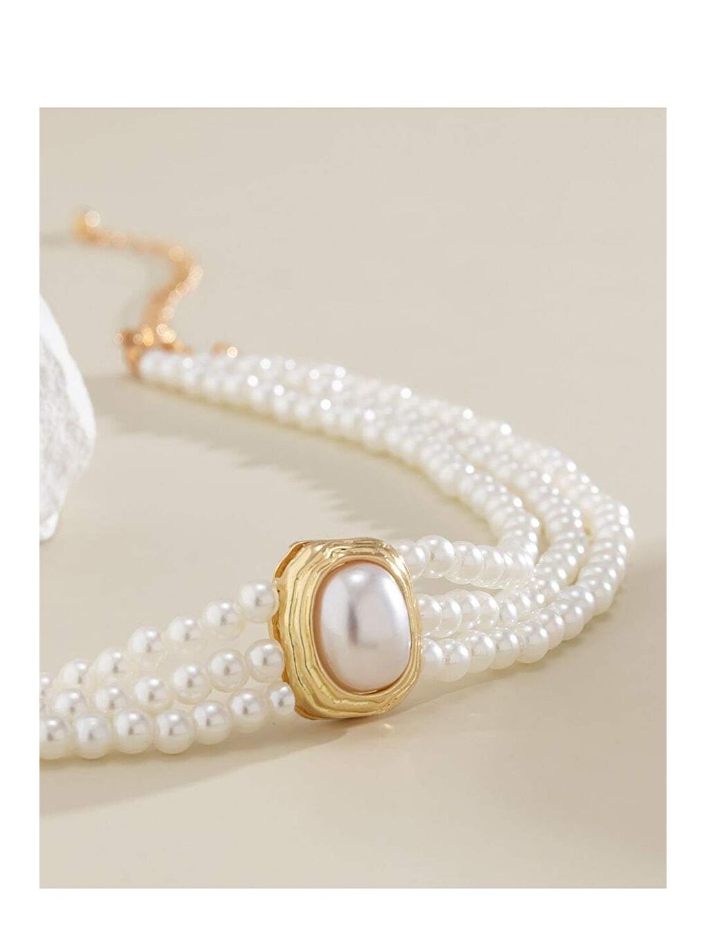 Sarı 3 Sıralı İnci Vip Choker Kolye-2