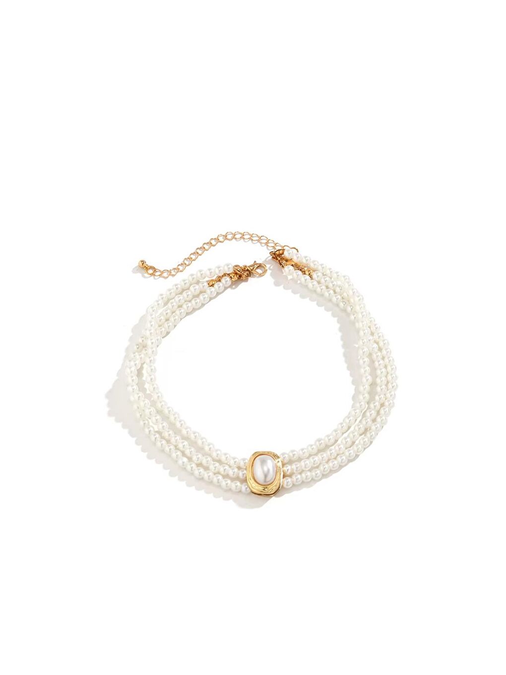 Sarı 3 Sıralı İnci Vip Choker Kolye-3