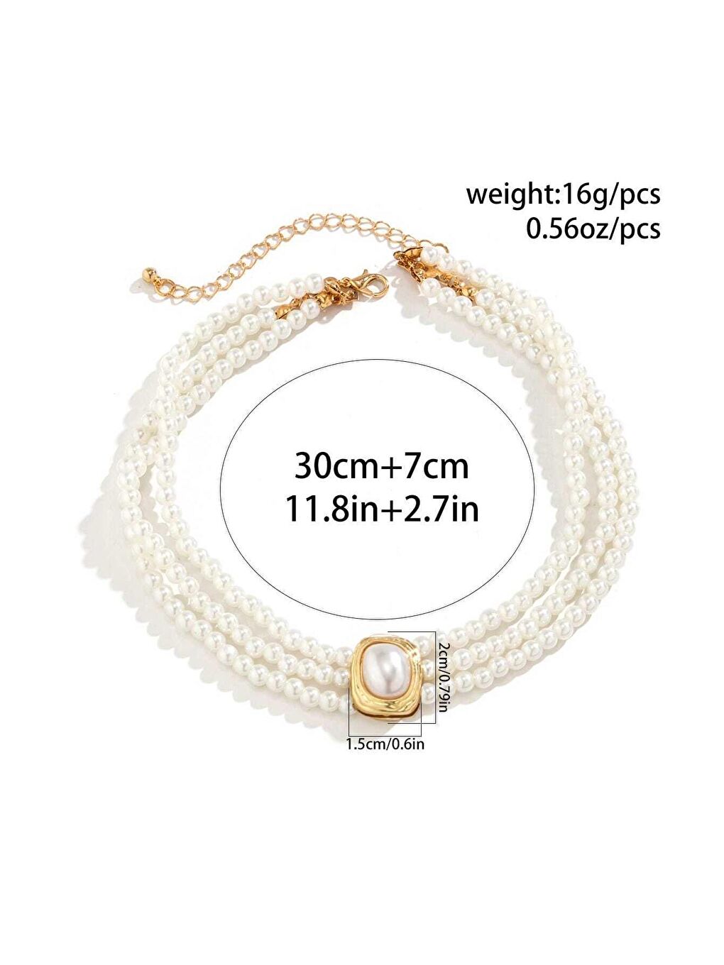 Sarı 3 Sıralı İnci Vip Choker Kolye-7