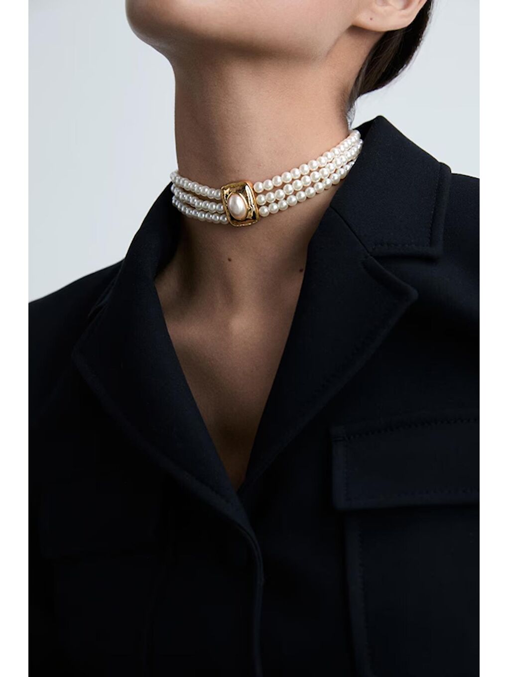 Sarı 3 Sıralı İnci Vip Choker Kolye-9