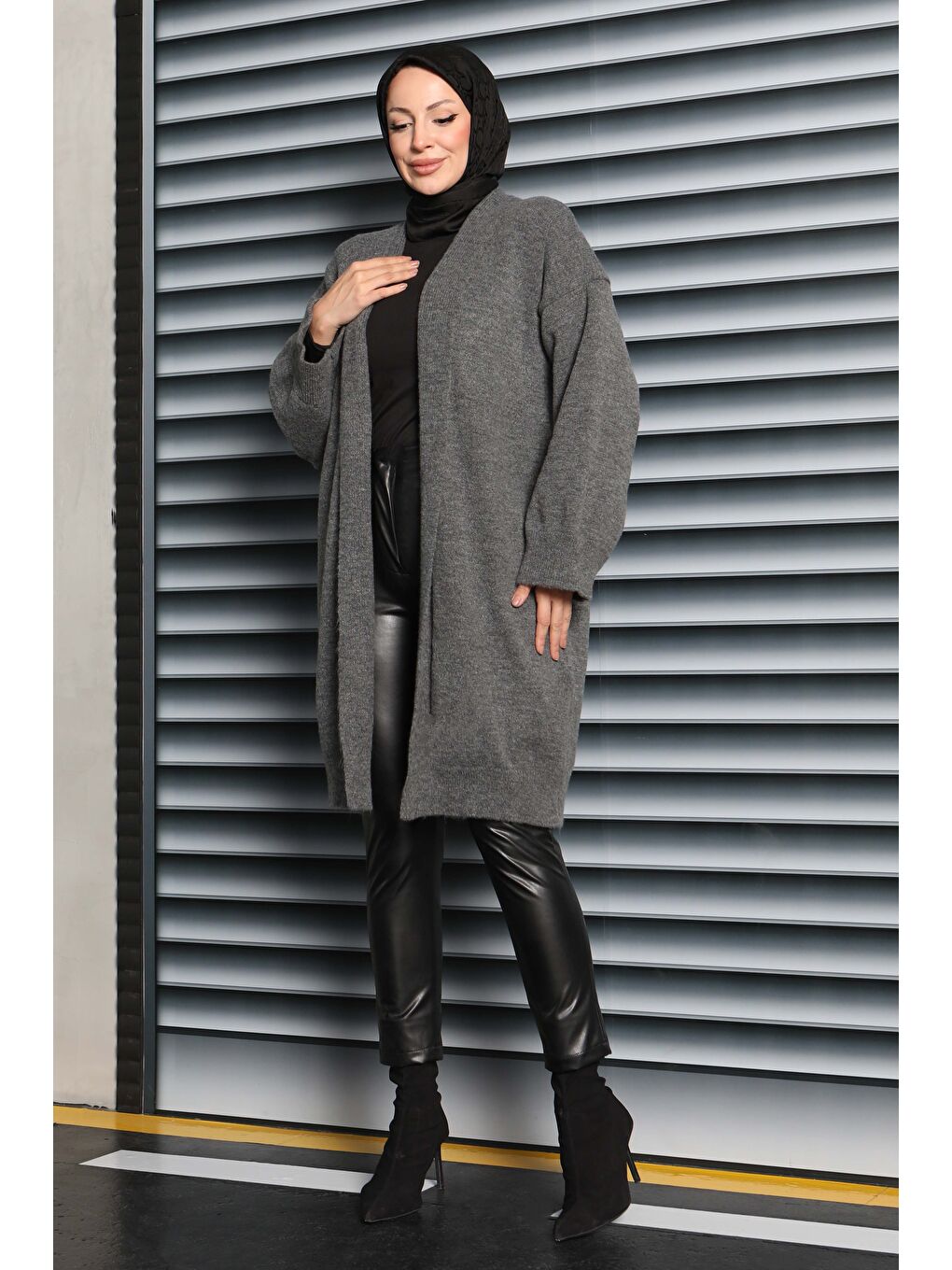 Yıkamalı Triko Hırka Antrasit - 27836-ANTRASIT-1