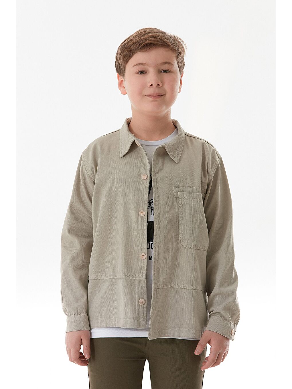 Bej %100 Pamuk Baskılı Düğmeli Cepli 2 Li Erkek Çocuk Takım-1