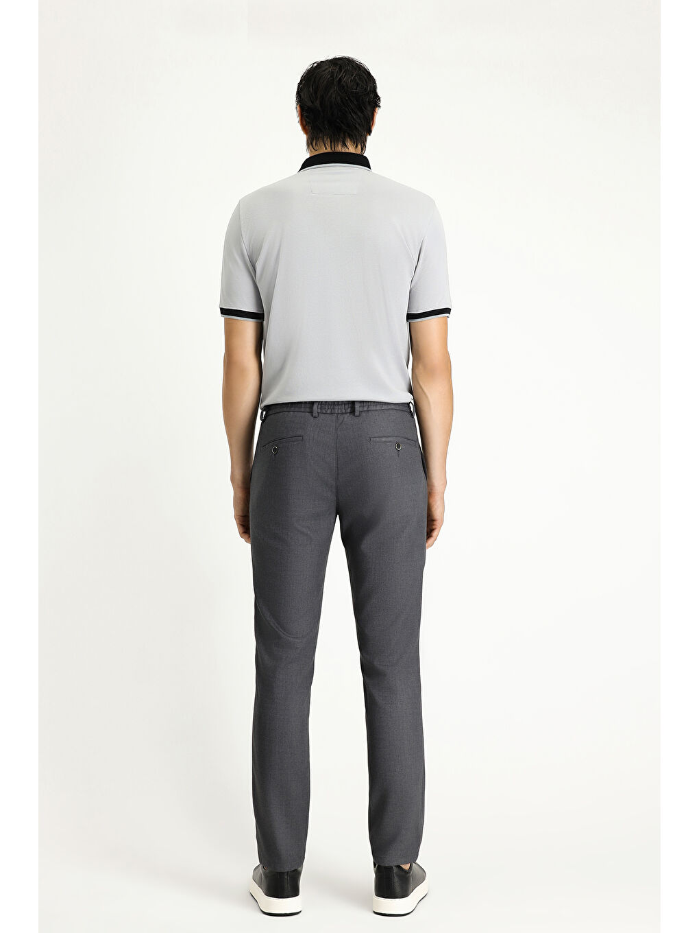 Gri Slim Fit Dar Kesim Beli Lastikli İpli Elastanlı Pantolon-3