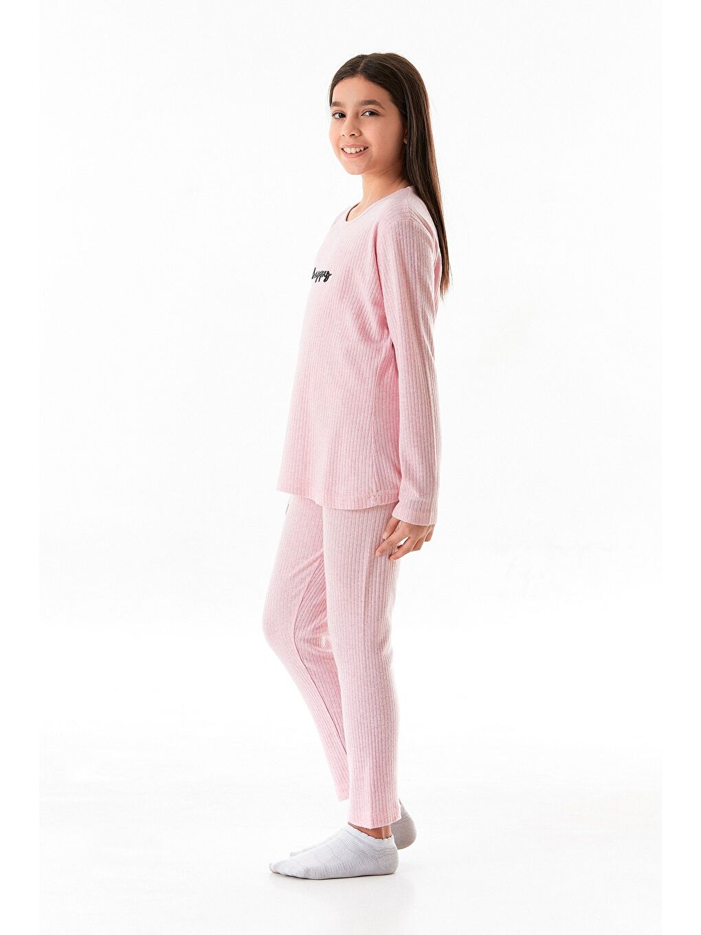 Pembe Love Baskılı Kız Çocuk Pijama Takımı-1