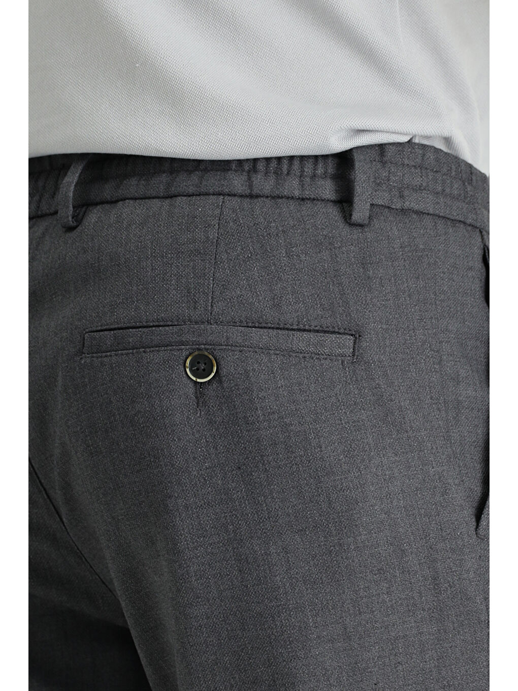 Gri Slim Fit Dar Kesim Beli Lastikli İpli Elastanlı Pantolon-4