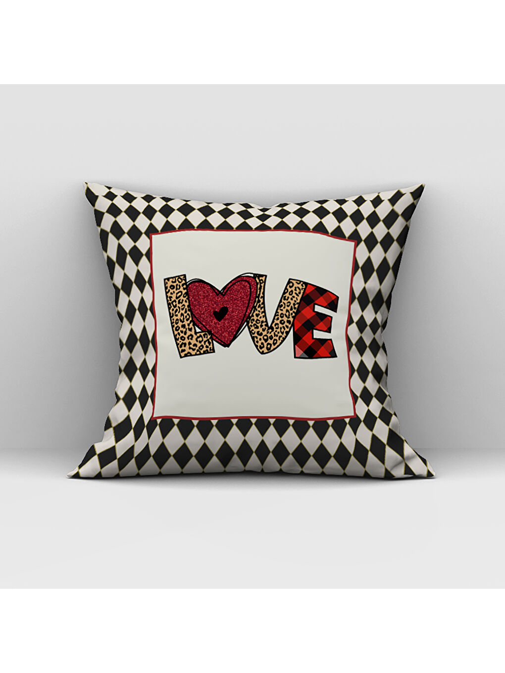 Karışık Sevgililer Günü Özel Love Yazılı Çift Taraflı Baskılı Kadife Kırlent Kılıfı   43x43 cm-1