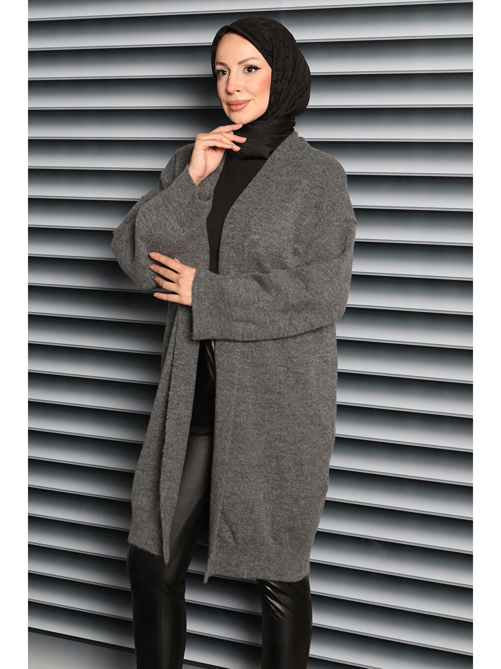 Yıkamalı Triko Hırka Antrasit - 27836-ANTRASIT-2