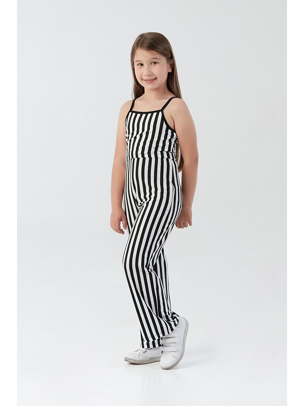 Siyah Çizgili Crop Kız Çocuk Takım-1