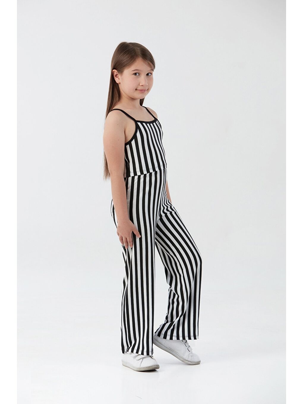 Siyah Çizgili Crop Kız Çocuk Takım-2