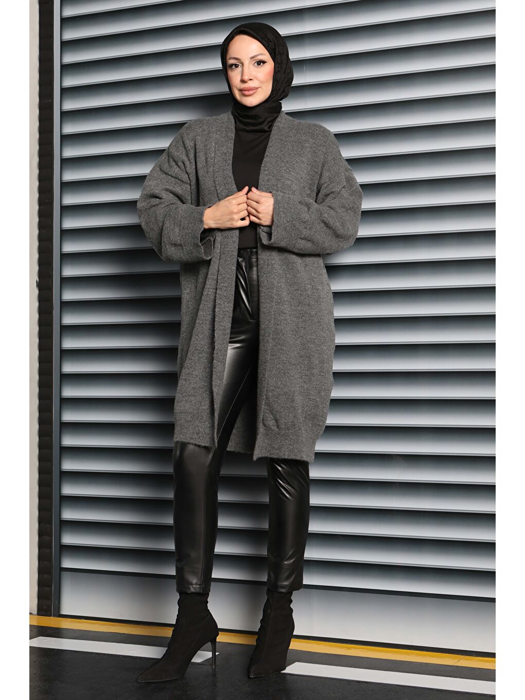 Yıkamalı Triko Hırka Antrasit - 27836-ANTRASIT-3