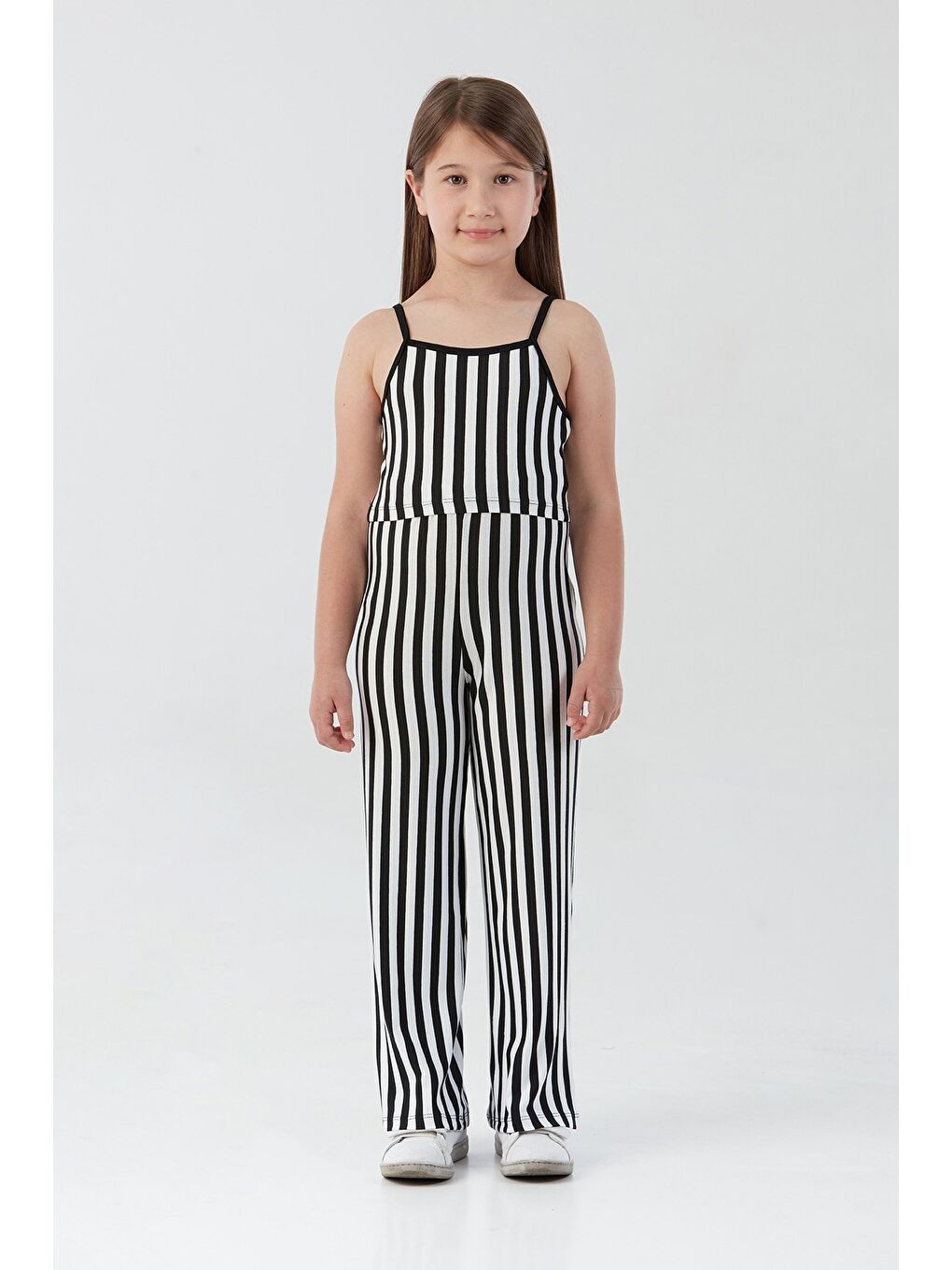 Siyah Çizgili Crop Kız Çocuk Takım-4
