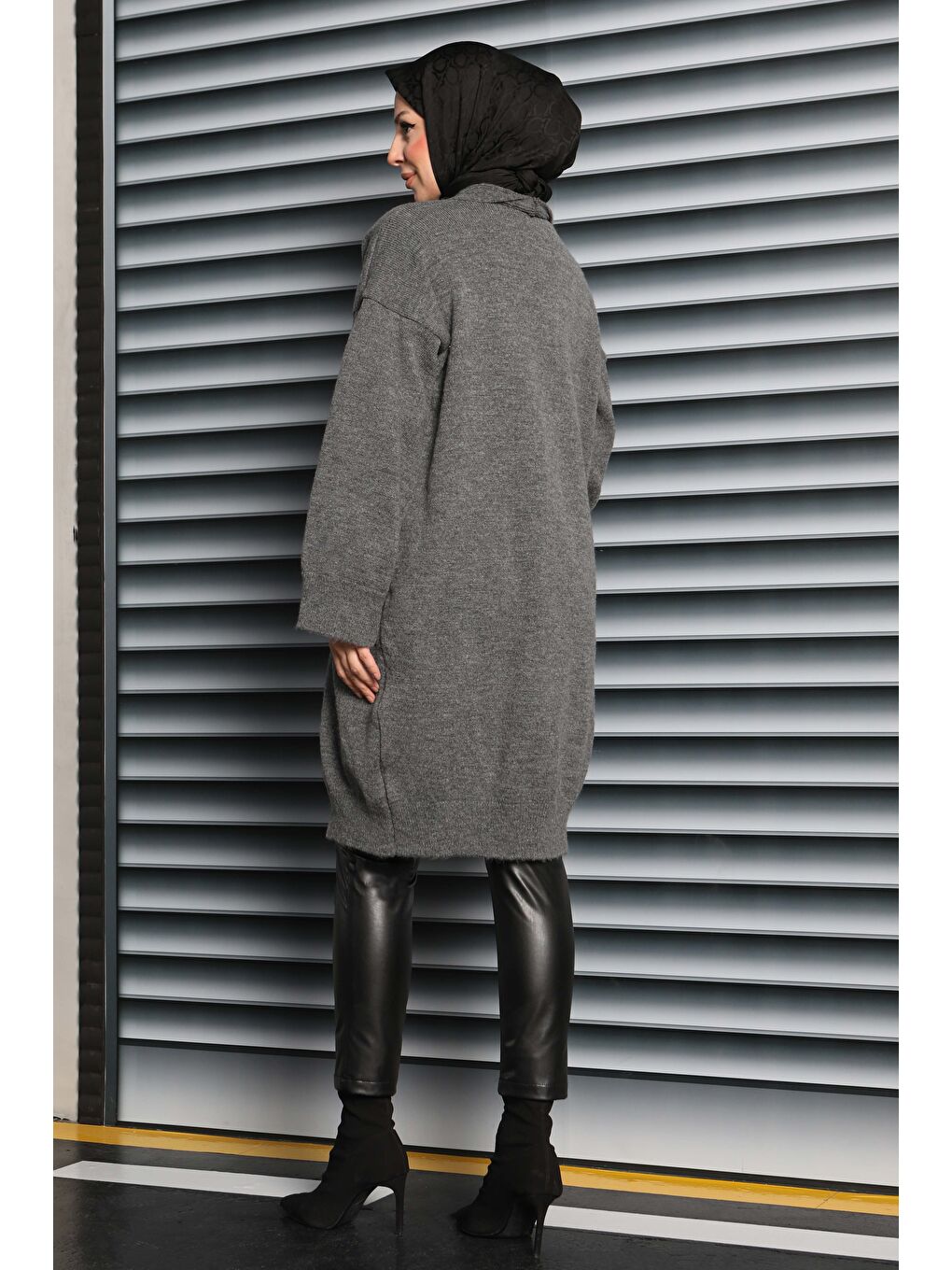 Yıkamalı Triko Hırka Antrasit - 27836-ANTRASIT-4