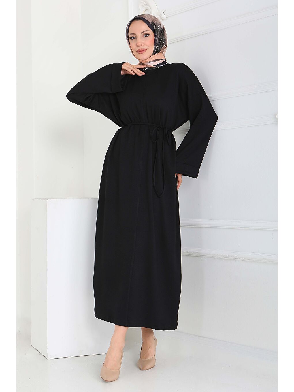 Double Kol Salaş Modal Elbise Siyah - 27887-SIYAH