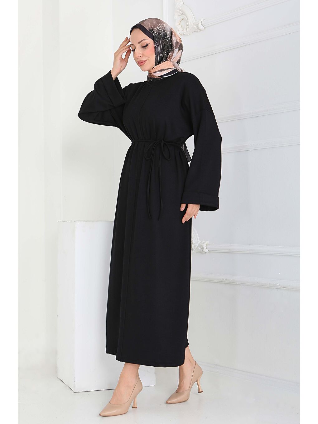 Double Kol Salaş Modal Elbise Siyah - 27887-SIYAH-1