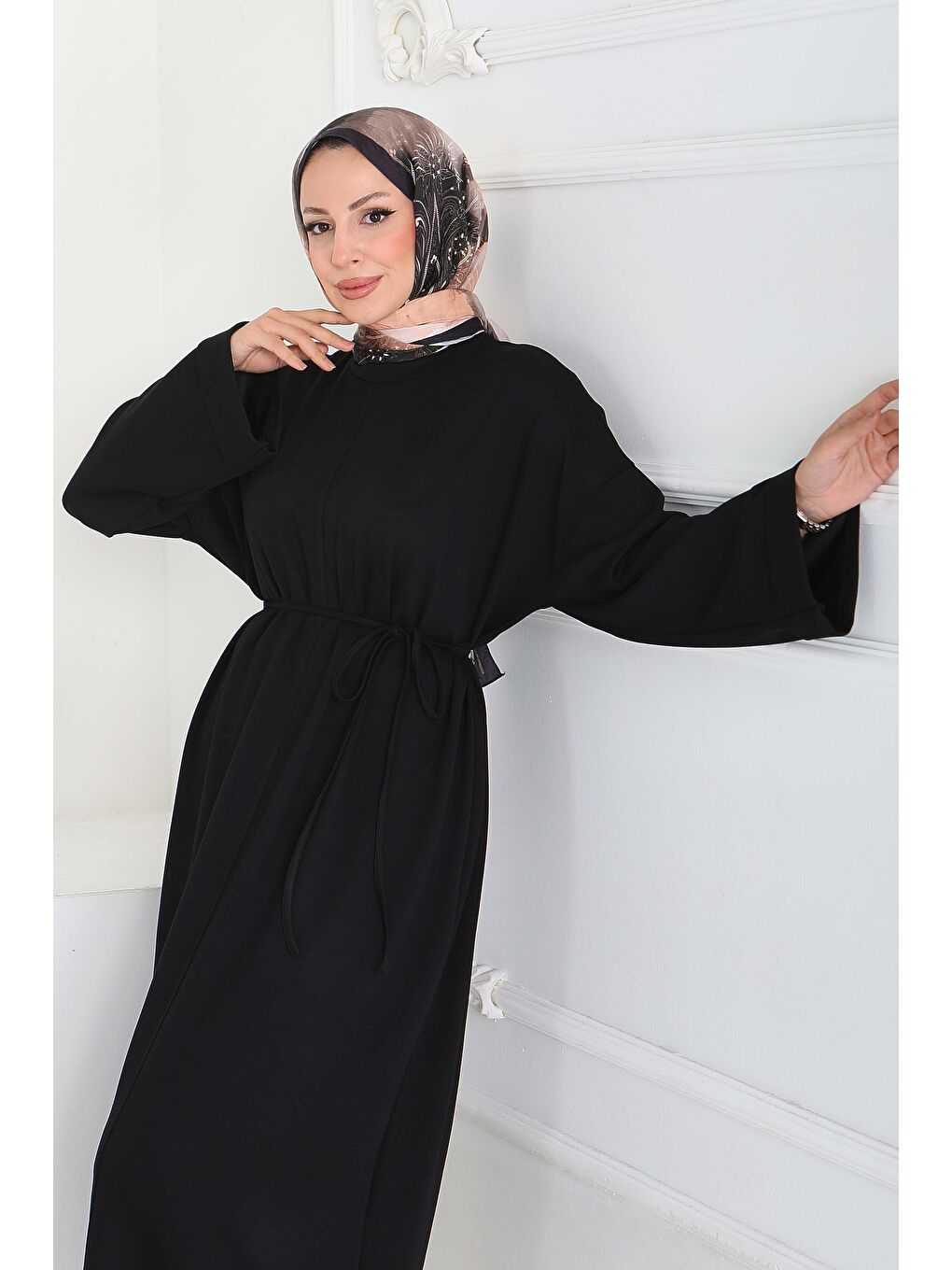 Double Kol Salaş Modal Elbise Siyah - 27887-SIYAH-2