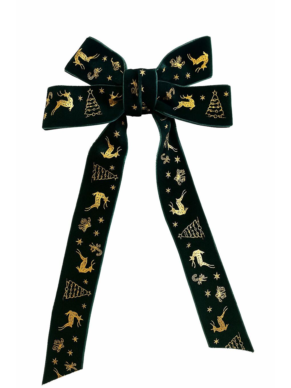 Yeşil Yılbaşı Altın Yaldız Figürlü Kadife Fiyonk Toka-1