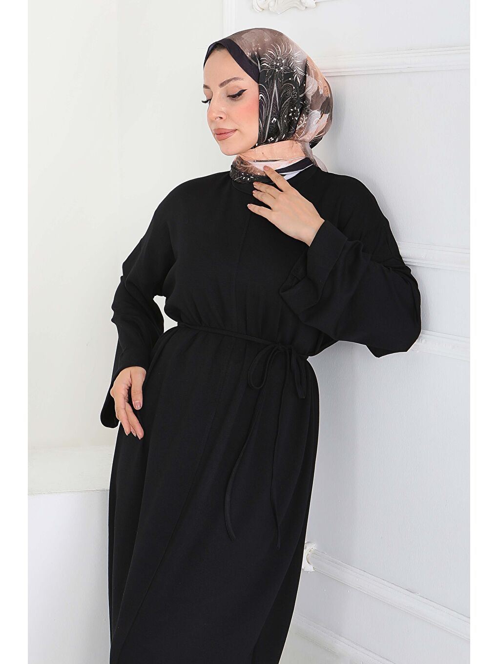 Double Kol Salaş Modal Elbise Siyah - 27887-SIYAH-3