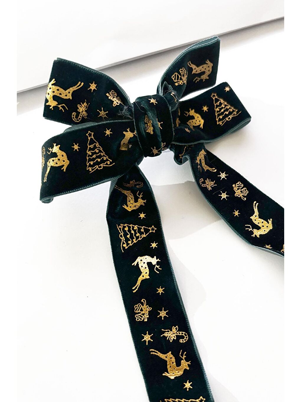 Yeşil Yılbaşı Altın Yaldız Figürlü Kadife Fiyonk Toka-2