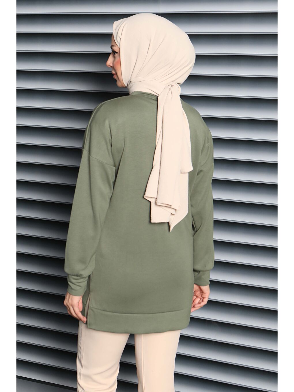 Kalp Taşlı İşlemeli Modal Tunik Haki - 27875-HAKI-3