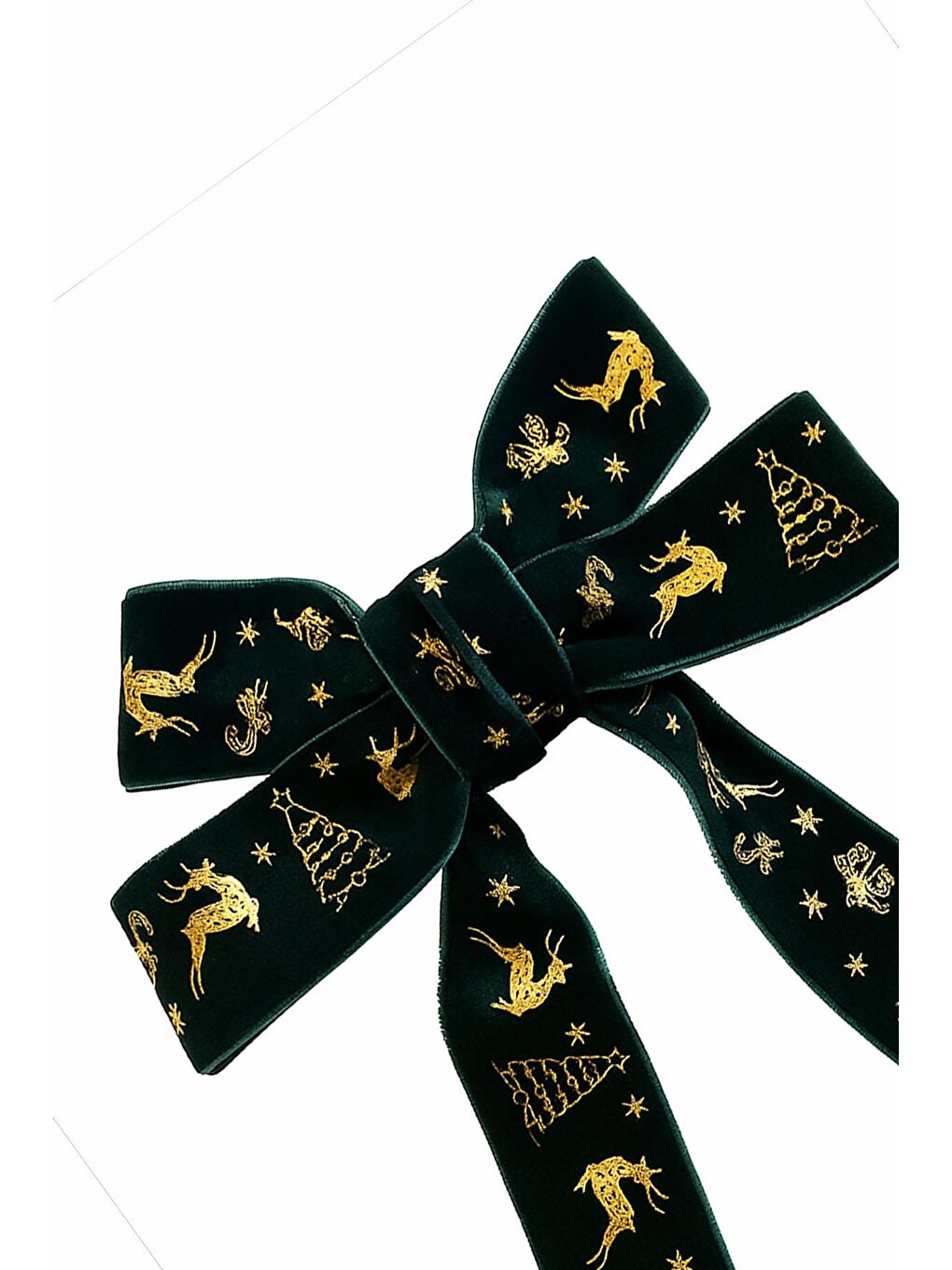 Yeşil Yılbaşı Altın Yaldız Figürlü Kadife Fiyonk Toka-3