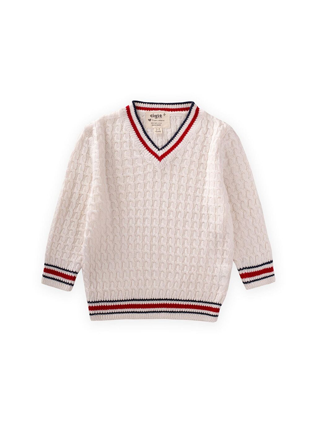 Saç Örgü V Yaka Kazak 2-9 Yaş Ekru