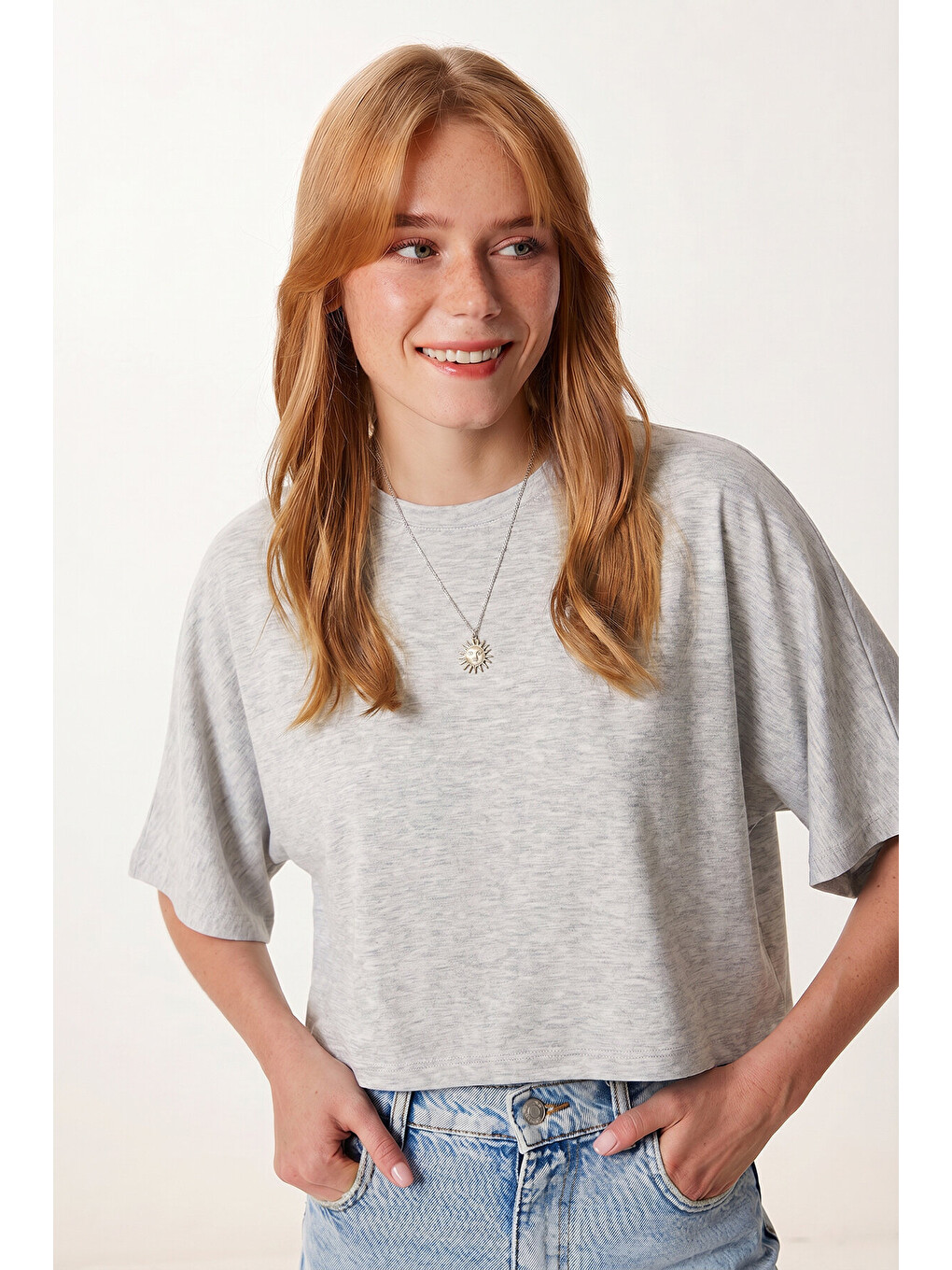 Gri Yarasa Kollu Basic Örme Bluz GRİ MELANJ LUB0369-1