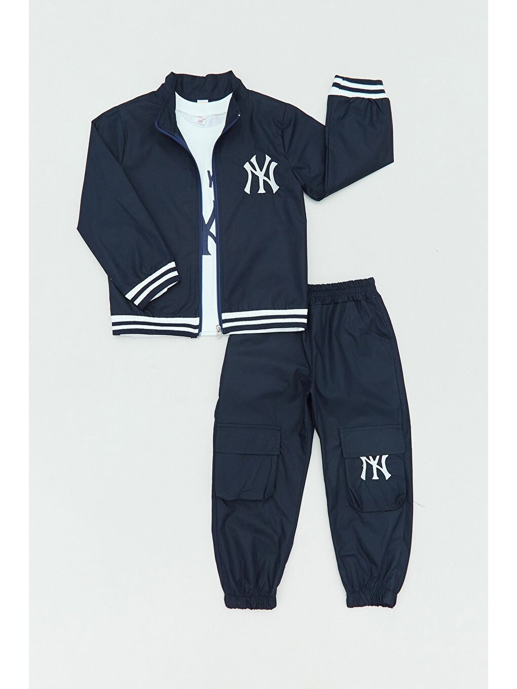 Lacivert Ny Nakışlı Paraşüt Kumaş Erkek Çocuk 3 Lü Takım