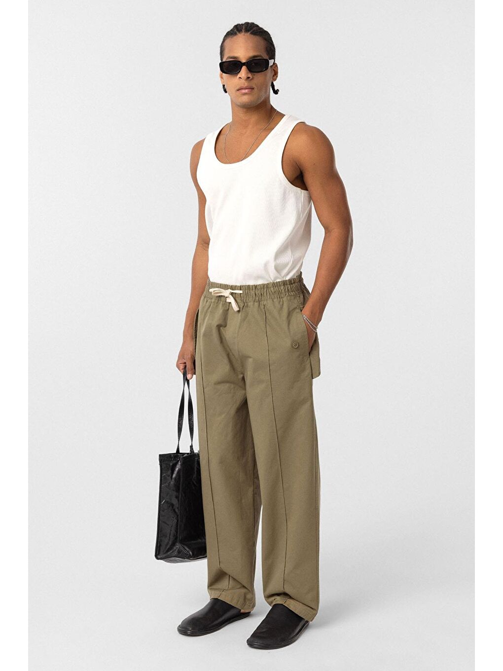 Bağcıklı Baggy Gabardin Erkek Pantolon Haki