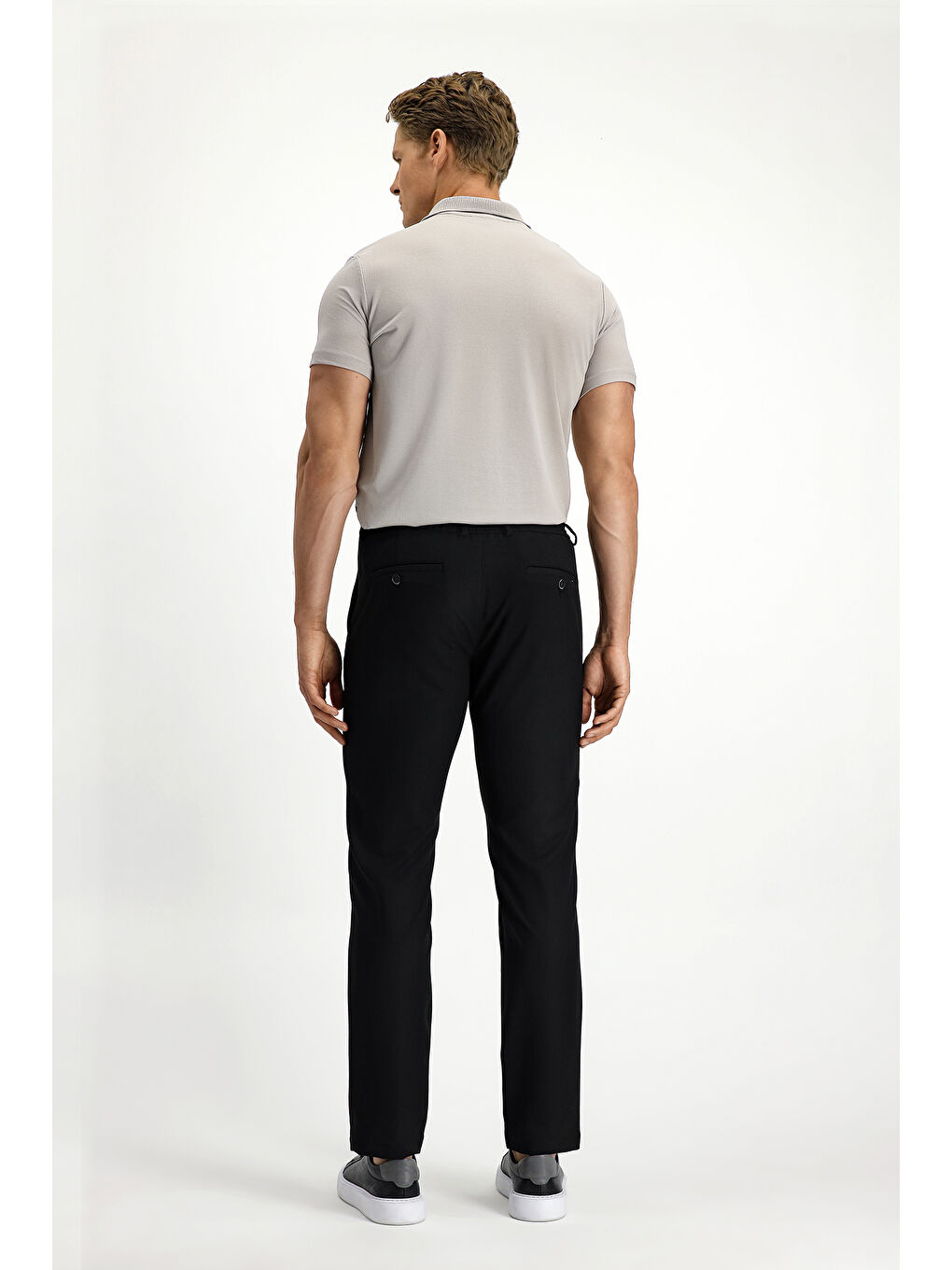 Siyah Regular Fit Beli Lastikli İpli Elastanlı Pantolon-2