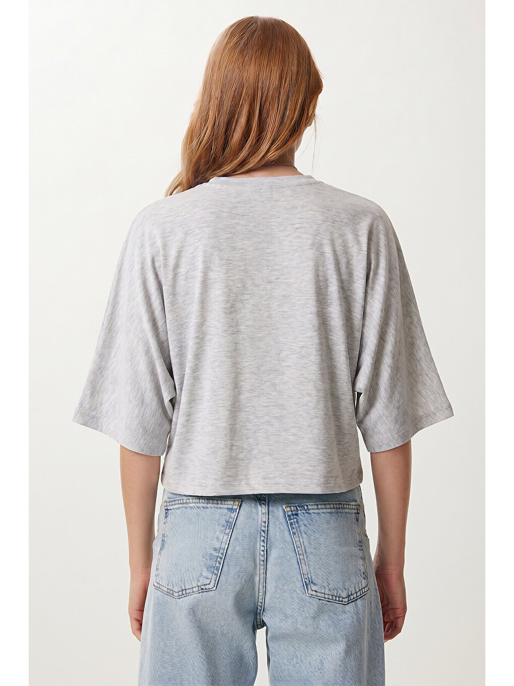 Gri Yarasa Kollu Basic Örme Bluz GRİ MELANJ LUB0369-3