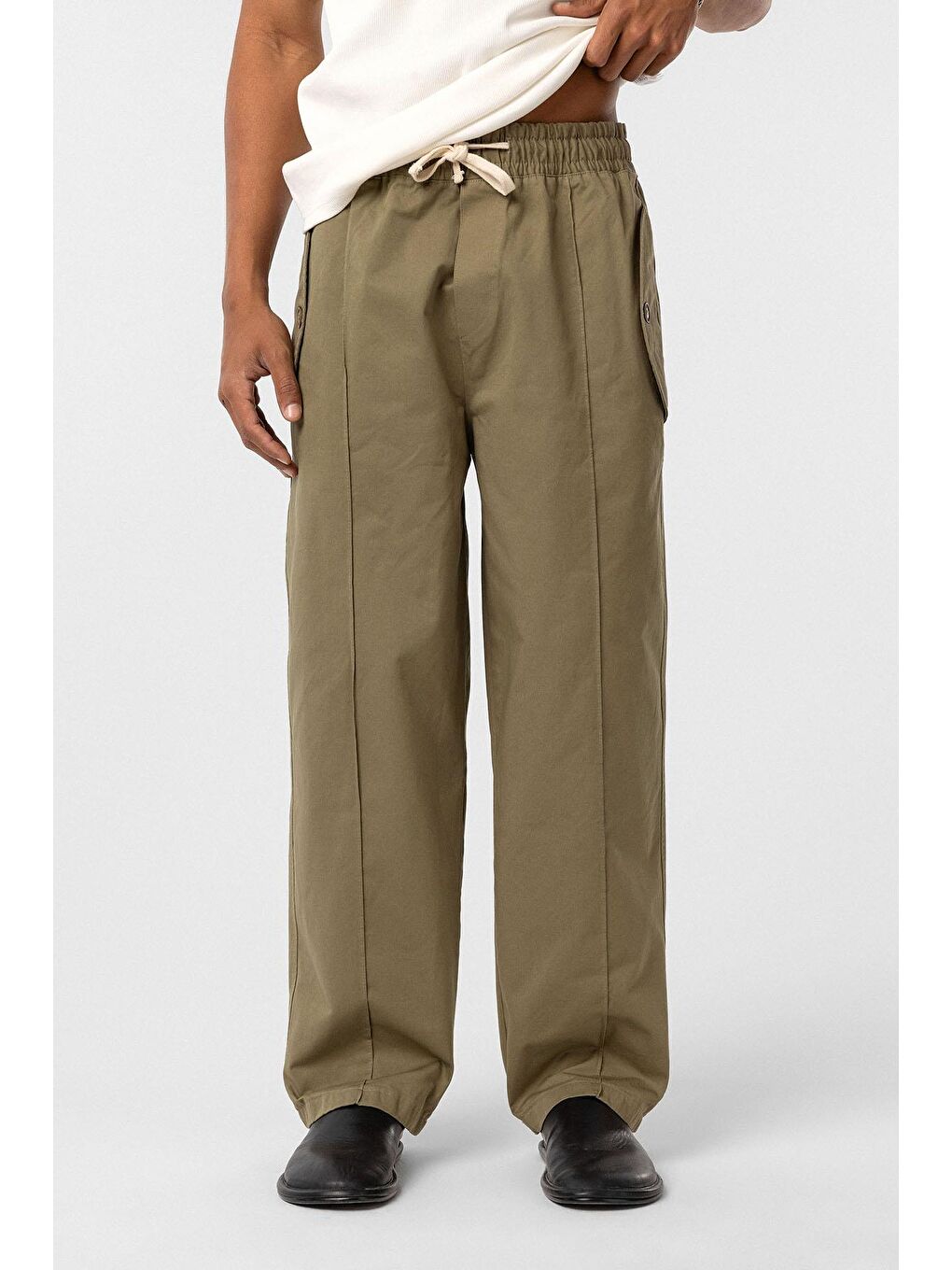 Bağcıklı Baggy Gabardin Erkek Pantolon Haki-2