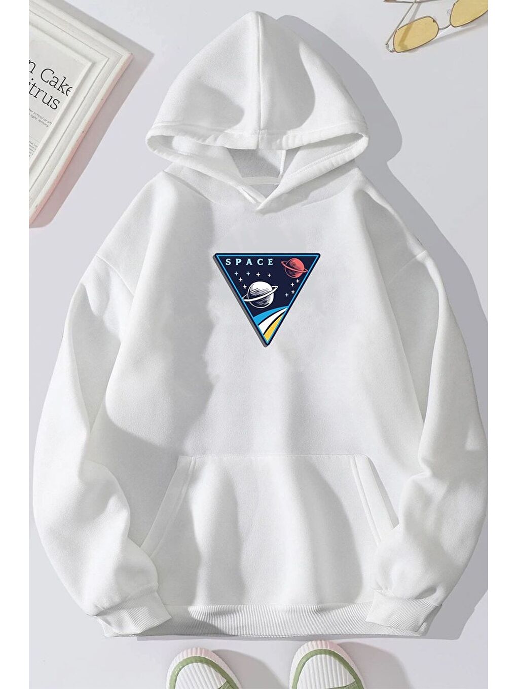 uyguntarz Beyaz Unisex Space Baskılı Sweatshirt