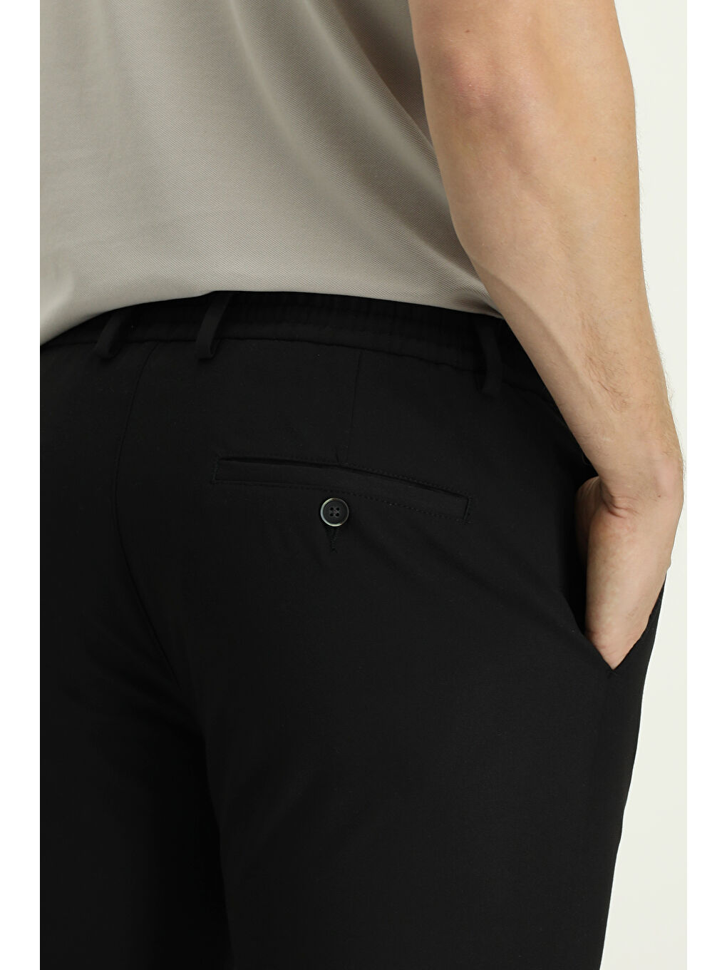 Siyah Regular Fit Beli Lastikli İpli Elastanlı Pantolon-4