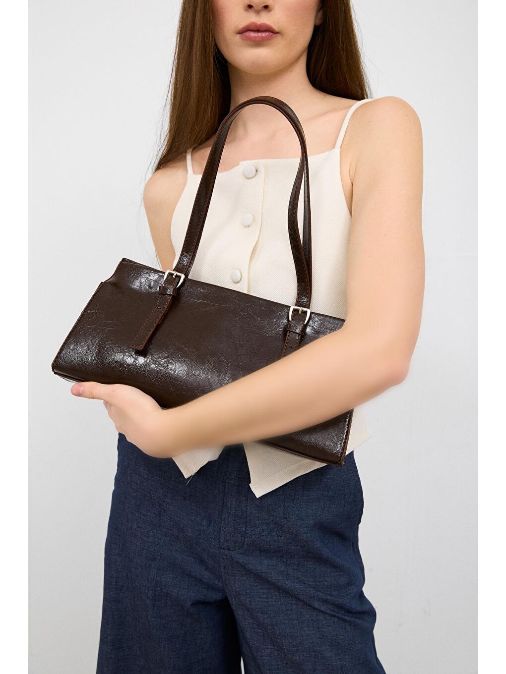 Kahverengi Andrea Deri Baget Çanta Acı Kahve-3