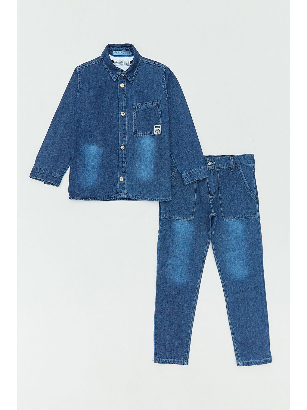 Mavi %100 Pamuk Yazı Baskılı 3 Lü Erkek Çocuk Takım