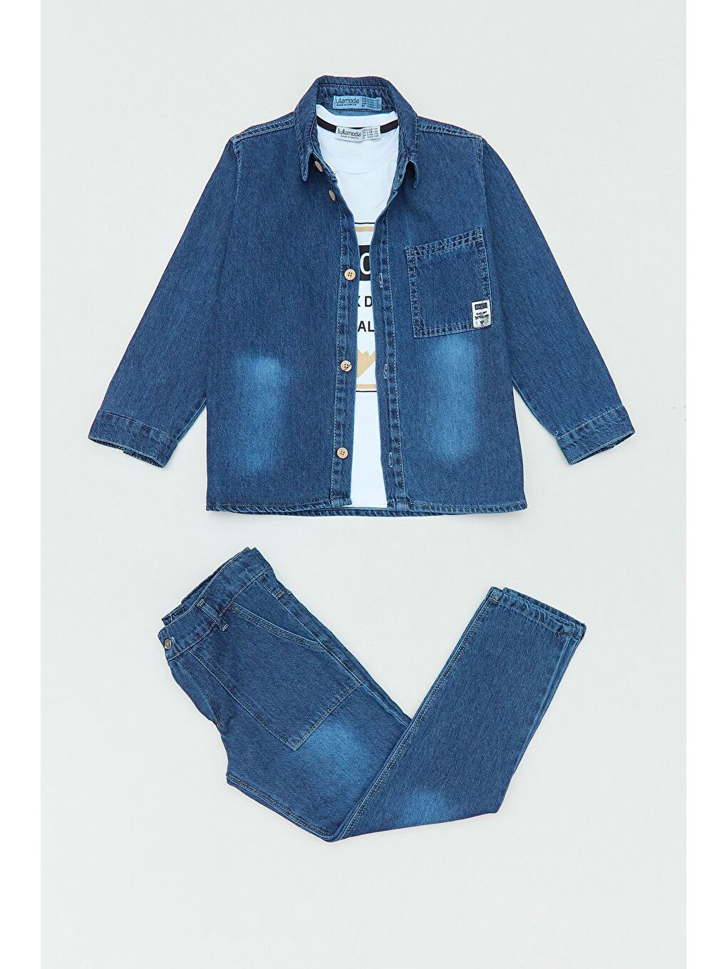 Mavi %100 Pamuk Yazı Baskılı 3 Lü Erkek Çocuk Takım-1