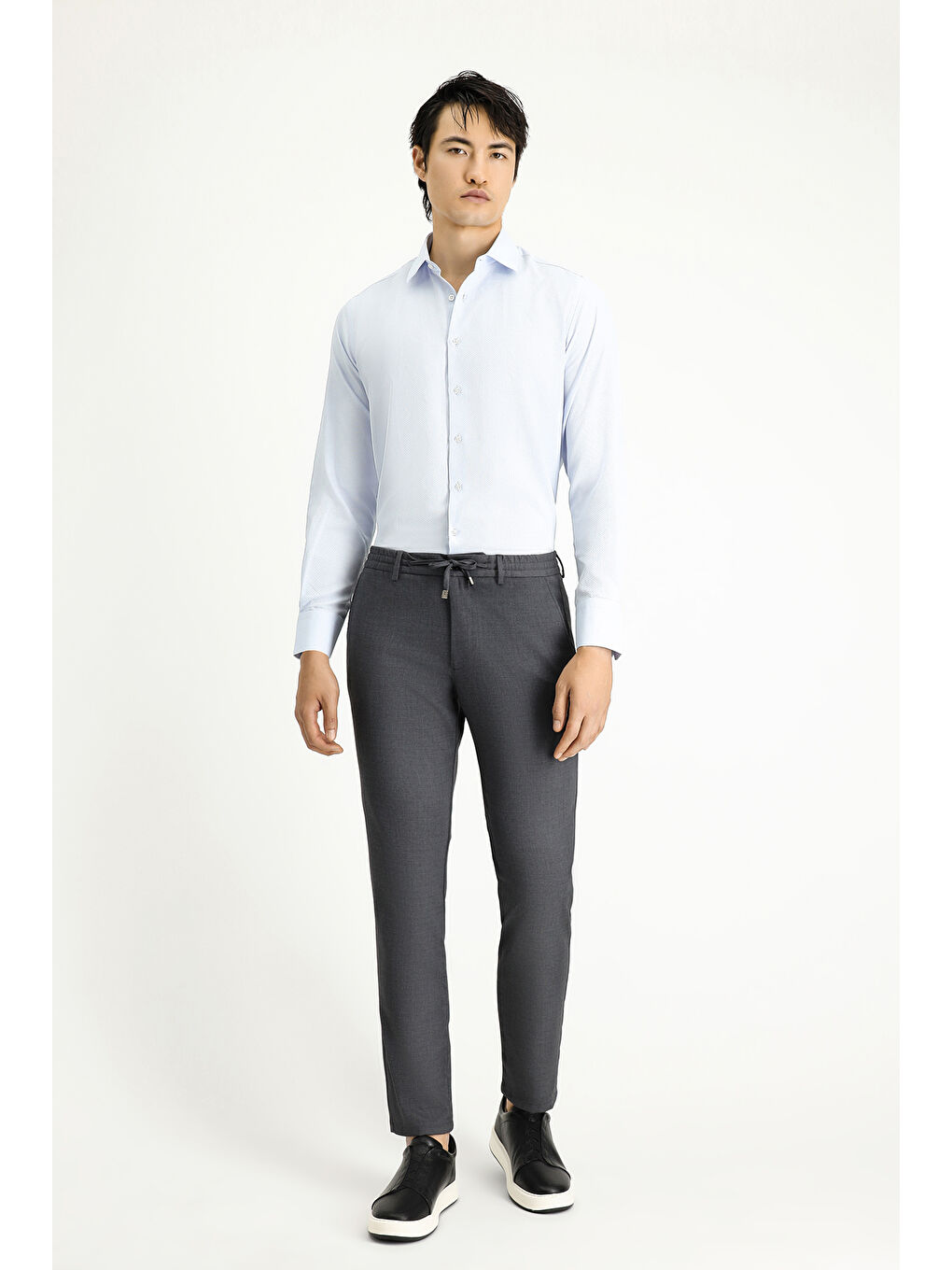 Gri Regular Fit Beli Lastikli İpli Elastanlı Pantolon